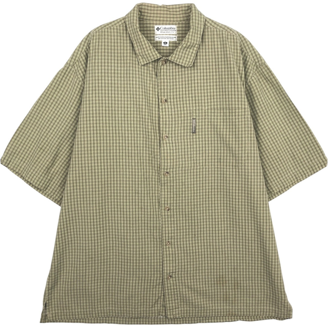 Columbia Short-Sleeve Cotton Check Shirt, Men's Size XL (approx.) cotton Khaki type beige Vintage Second Hand