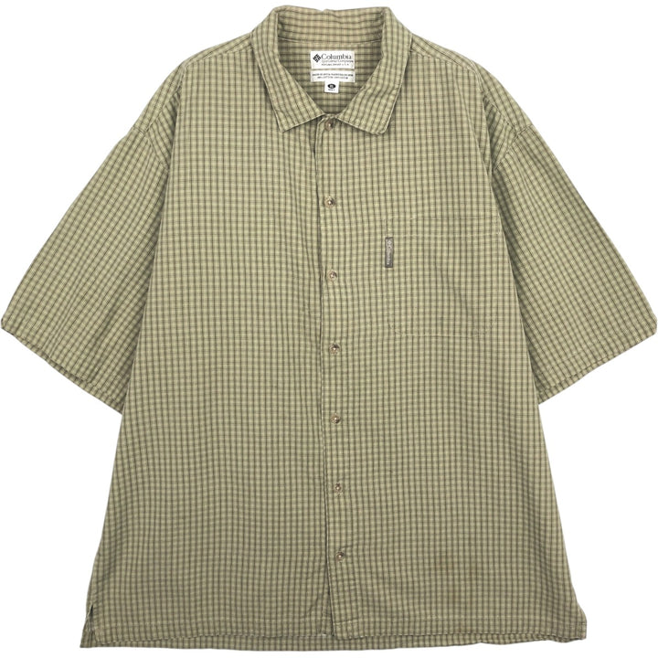 Columbia Short-Sleeve Cotton Check Shirt, Men's Size XL (approx.) cotton Khaki type beige Vintage Second Hand