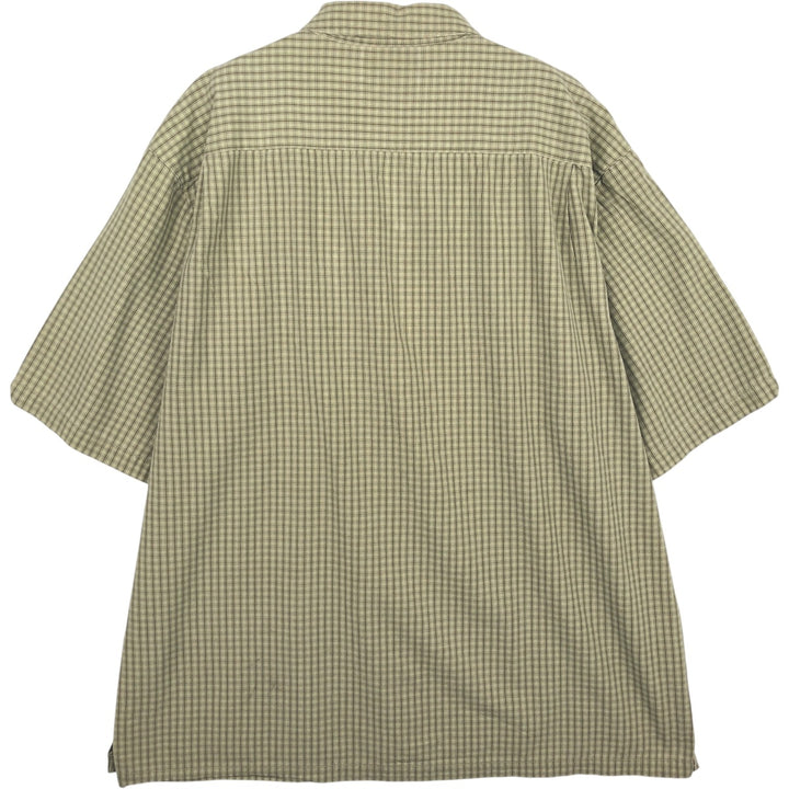 Columbia Short-Sleeve Cotton Check Shirt, Men's Size XL (approx.) cotton Khaki type beige Vintage Second Hand