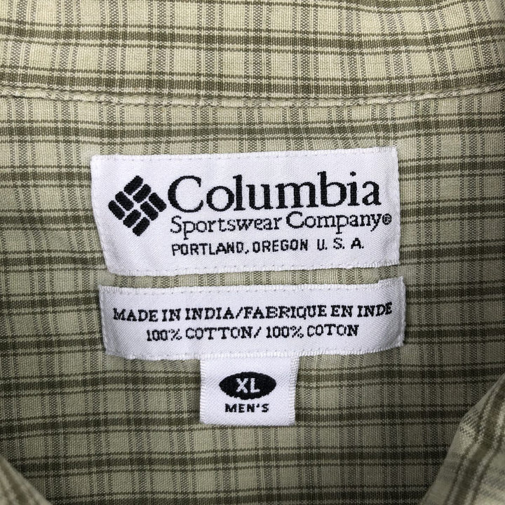 Columbia Short-Sleeve Cotton Check Shirt, Men's Size XL (approx.) cotton Khaki type beige Vintage Second Hand