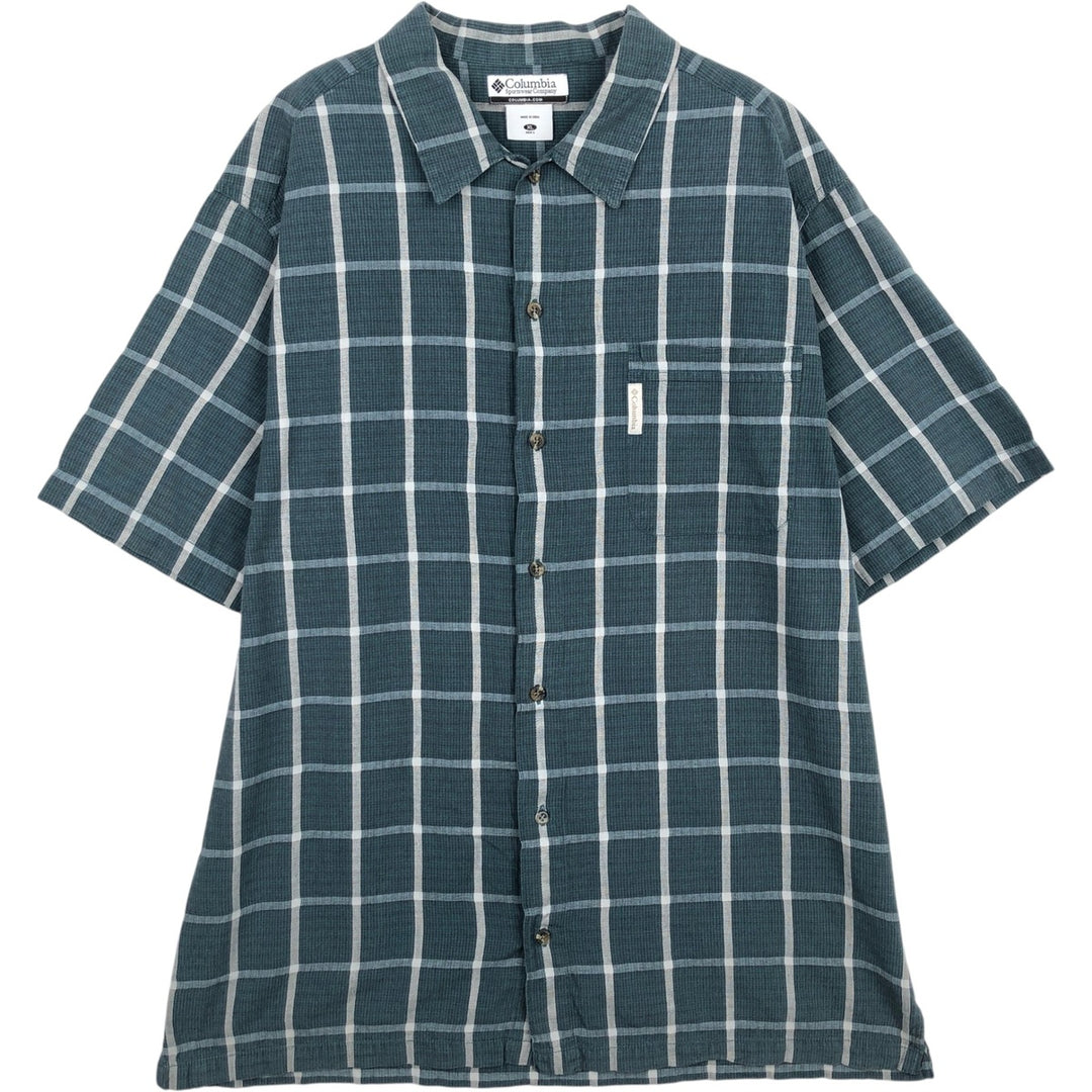 Columbia Short-Sleeve Cotton Check Shirt, Men's Size XL (approx.) cotton green type Vintage Second Hand