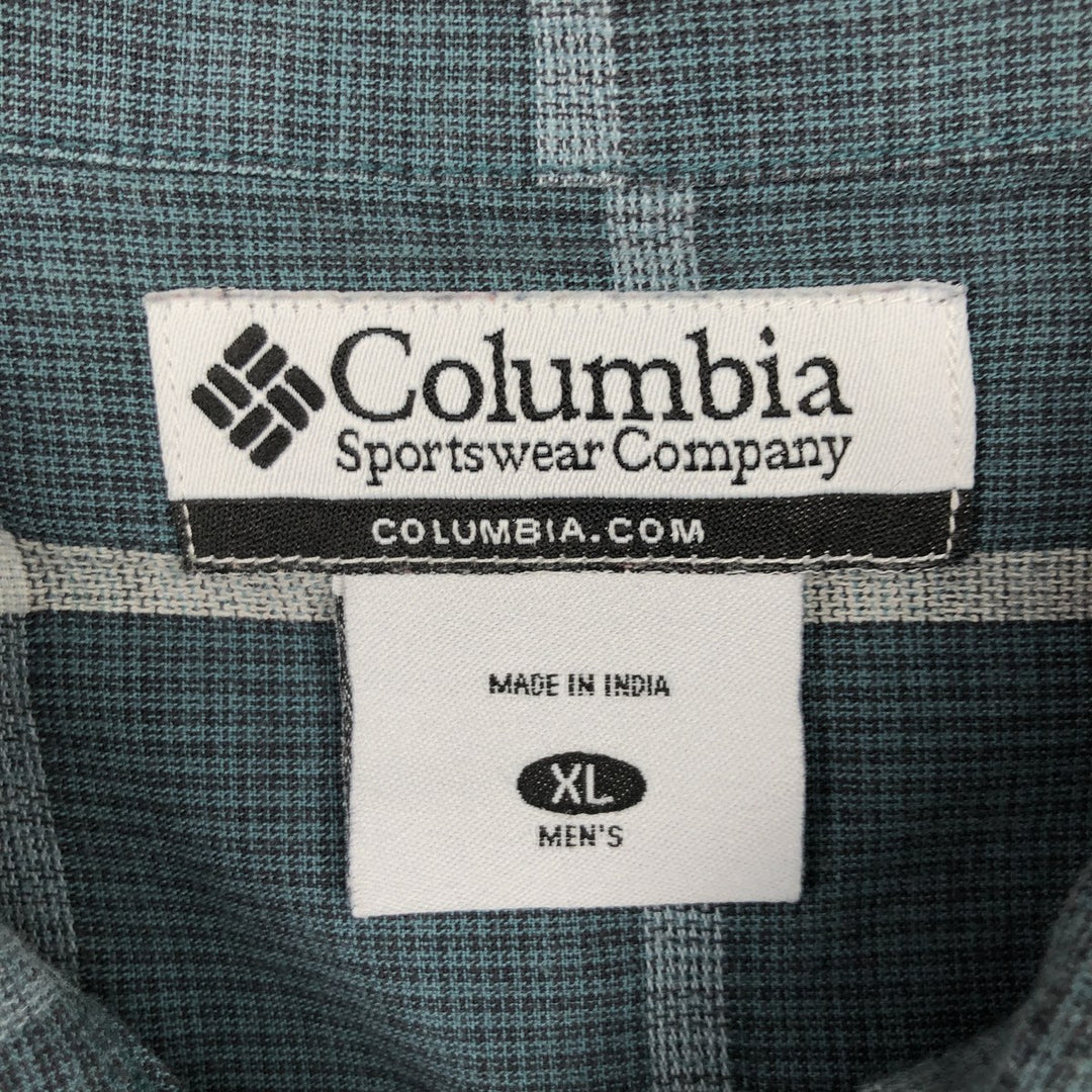 Columbia Short-Sleeve Cotton Check Shirt, Men's Size XL (approx.) cotton green type Vintage Second Hand