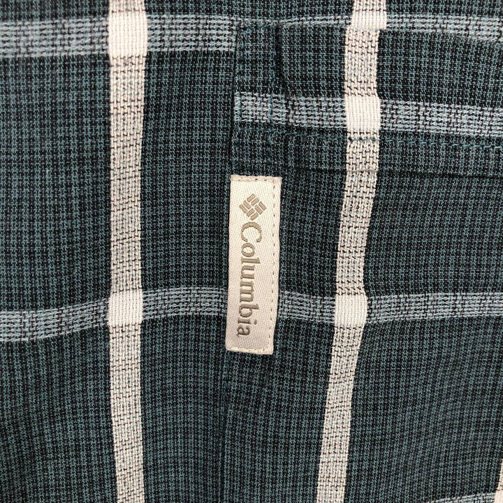 Columbia Short-Sleeve Cotton Check Shirt, Men's Size XL (approx.) cotton green type Vintage Second Hand