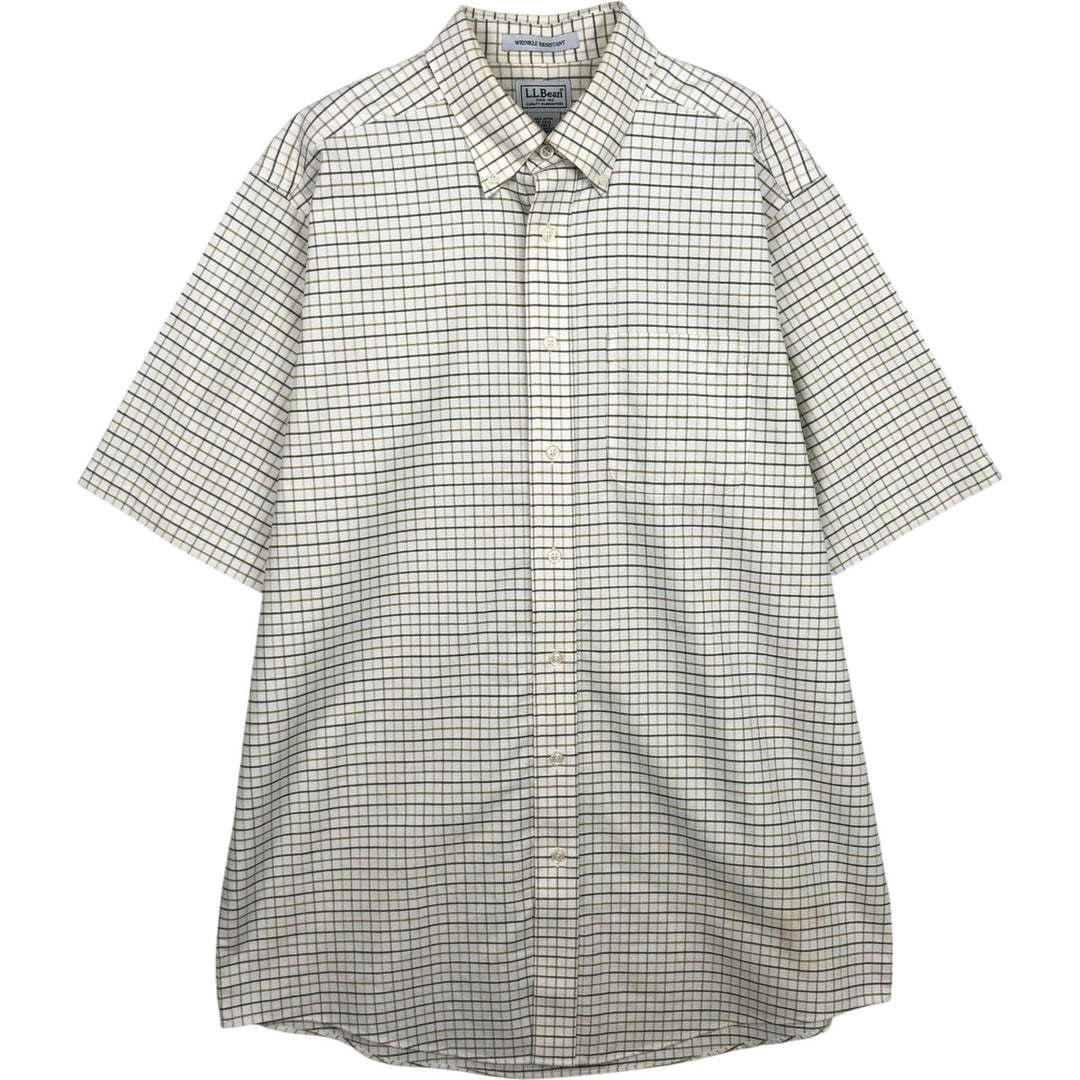 LLBean Short Sleeve Button-Down Check Shirt, Men's Size L cotton white type Vintage Second Hand