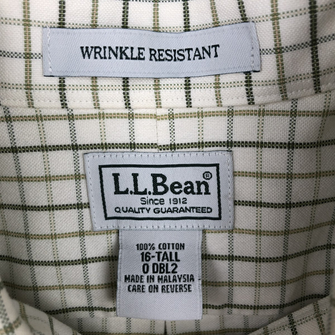 LLBean Short Sleeve Button-Down Check Shirt, Men's Size L cotton white type Vintage Second Hand