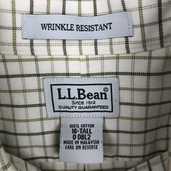 LLBean Short Sleeve Button-Down Check Shirt, Men's Size L cotton white type Vintage Second Hand