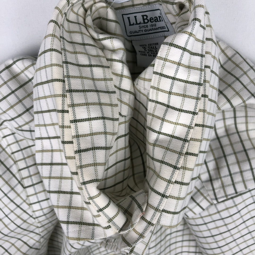 LLBean Short Sleeve Button-Down Check Shirt, Men's Size L cotton white type Vintage Second Hand