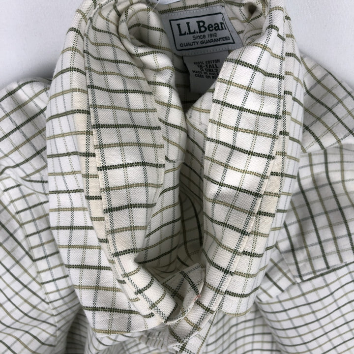 LLBean Short Sleeve Button-Down Check Shirt, Men's Size L cotton white type Vintage Second Hand