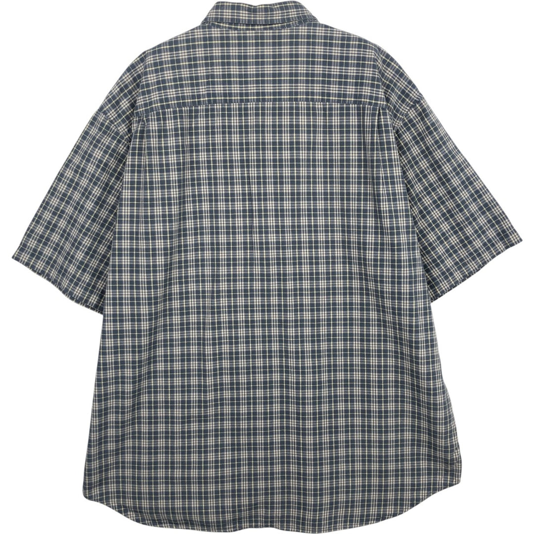 Eddie Bauer Check Pattern Short-Sleeve Button-Down Check Shirt, Men's Size XL (approx.) cotton navy blue type Vintage Second Hand