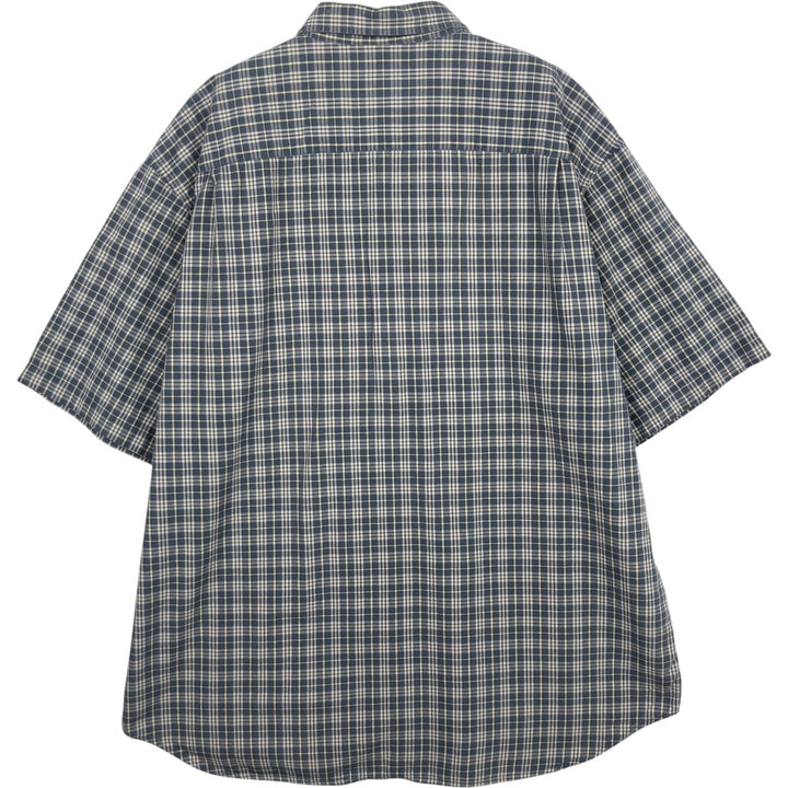 Eddie Bauer Check Pattern Short-Sleeve Button-Down Check Shirt, Men's Size XL (approx.) cotton navy blue type Vintage Second Hand