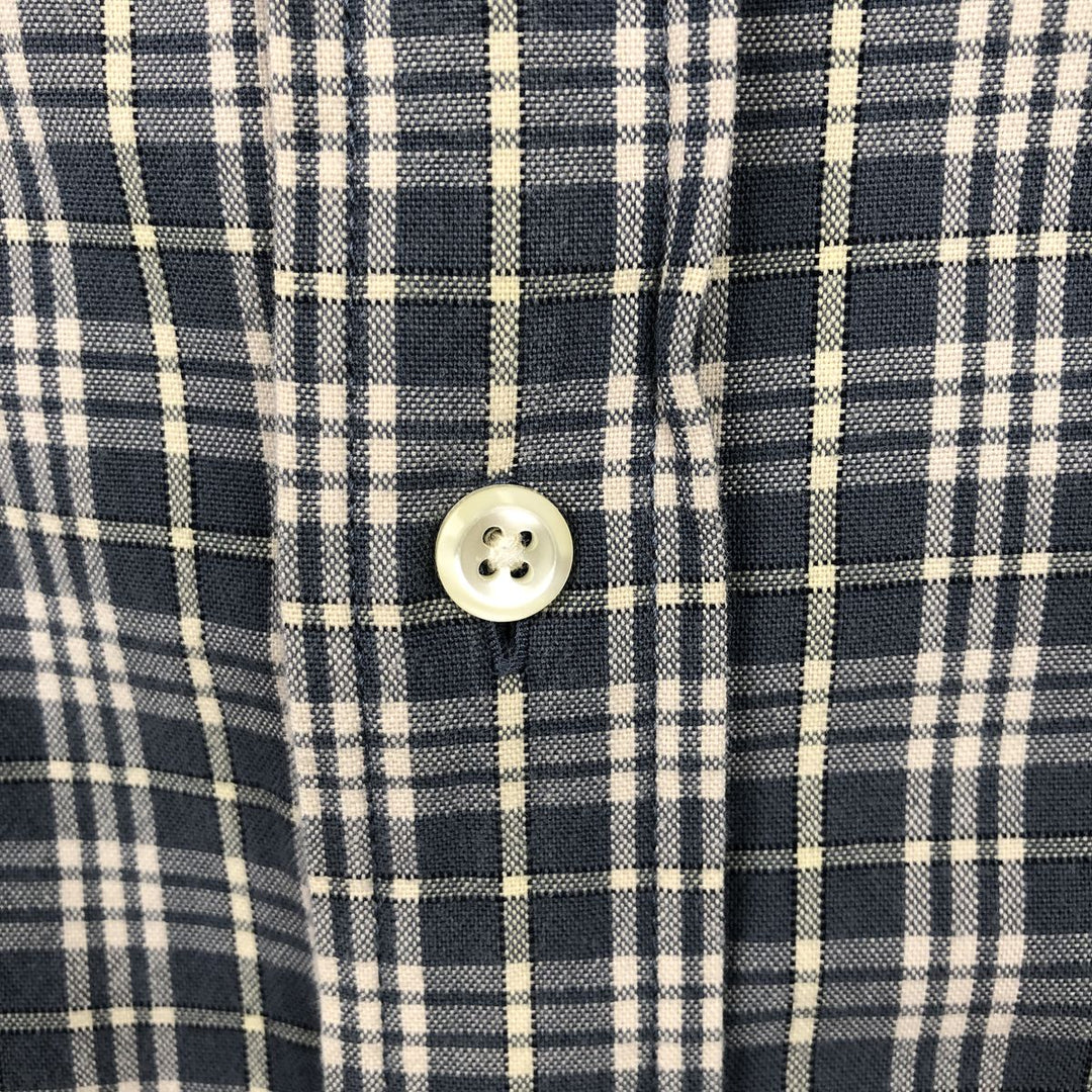 Eddie Bauer Check Pattern Short-Sleeve Button-Down Check Shirt, Men's Size XL (approx.) cotton navy blue type Vintage Second Hand
