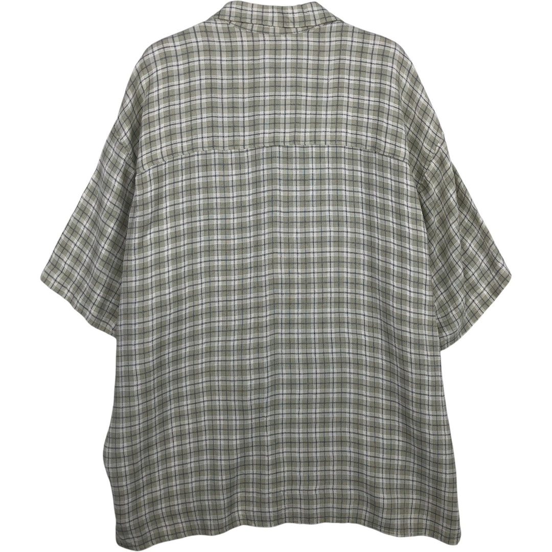LINEA DOME Check Pattern Short-Sleeve Open Collar Rayon Shirt, Made in USA, Men's Size L (approx.) acetate Beige type Vintage Second Hand