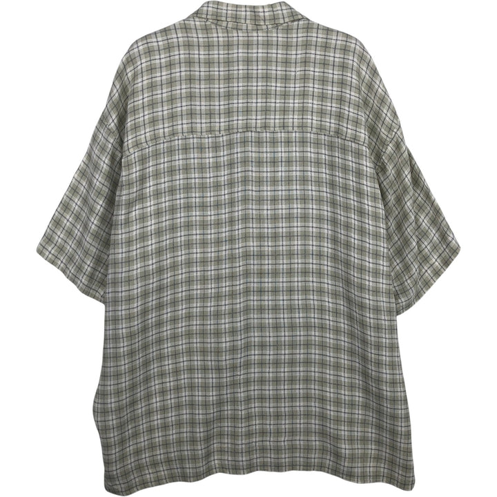 LINEA DOME Check Pattern Short-Sleeve Open Collar Rayon Shirt, Made in USA, Men's Size L (approx.) acetate Beige type Vintage Second Hand