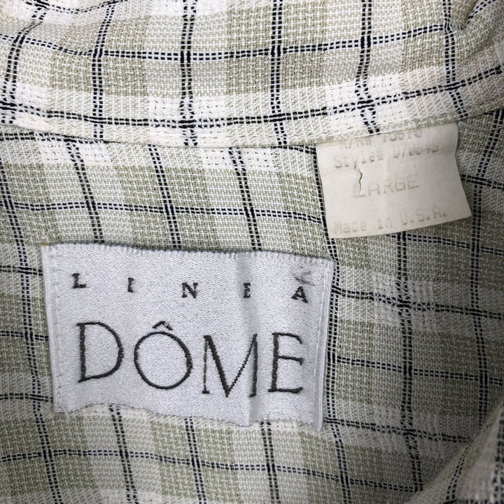 LINEA DOME Check Pattern Short-Sleeve Open Collar Rayon Shirt, Made in USA, Men's Size L (approx.) acetate Beige type Vintage Second Hand
