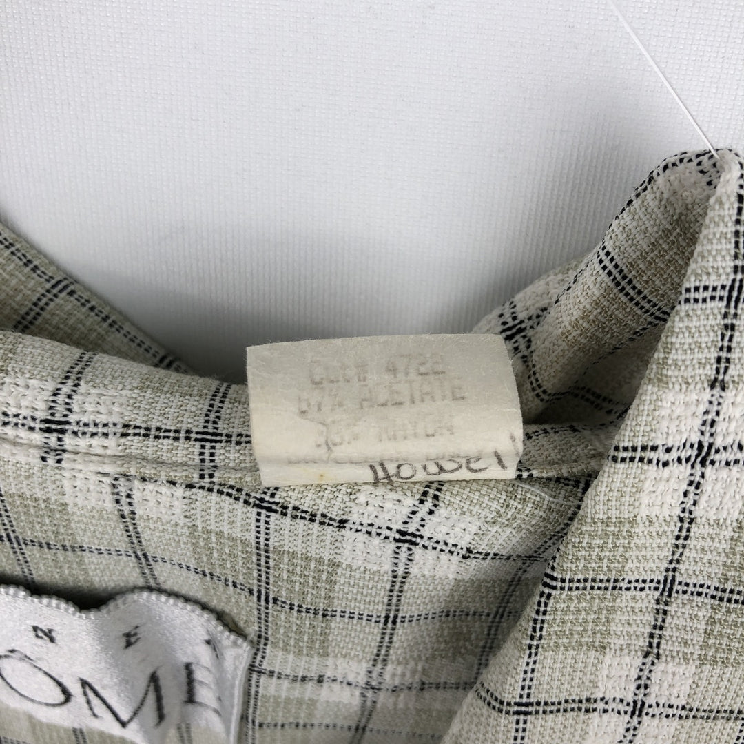 LINEA DOME Check Pattern Short-Sleeve Open Collar Rayon Shirt, Made in USA, Men's Size L (approx.) acetate Beige type Vintage Second Hand