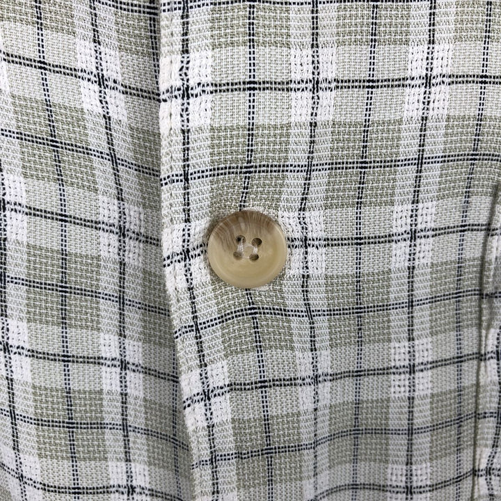 LINEA DOME Check Pattern Short-Sleeve Open Collar Rayon Shirt, Made in USA, Men's Size L (approx.) acetate Beige type Vintage Second Hand