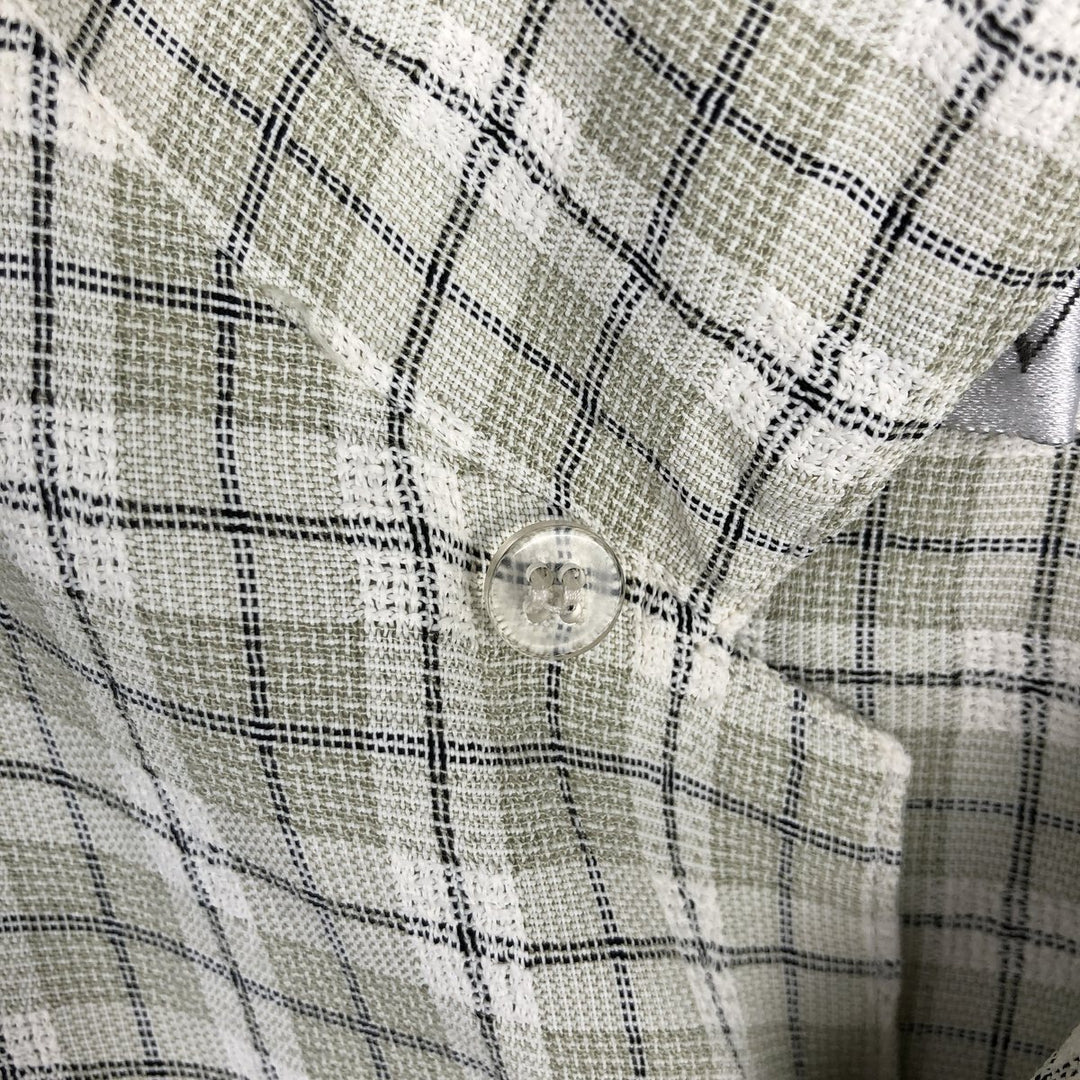 LINEA DOME Check Pattern Short-Sleeve Open Collar Rayon Shirt, Made in USA, Men's Size L (approx.) acetate Beige type Vintage Second Hand