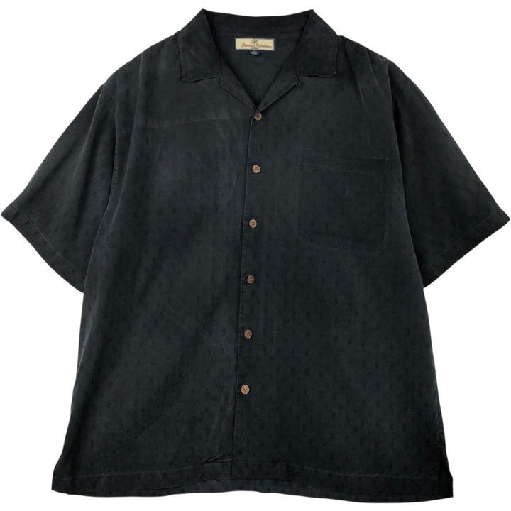 Tommy Bahama short sleeve open collar silk shirt, men's size L silk black type Vintage Second Hand