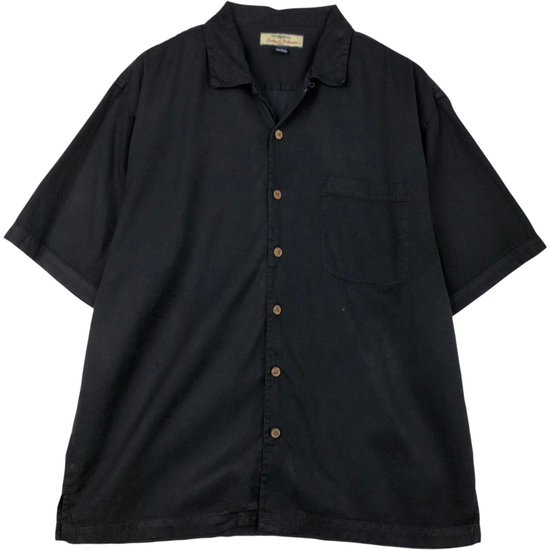 Tommy Bahama short sleeve open collar silk shirt, men's size L cotton black type Vintage Second Hand