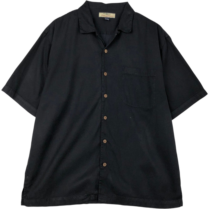 Tommy Bahama short sleeve open collar silk shirt, men's size L cotton black type Vintage Second Hand