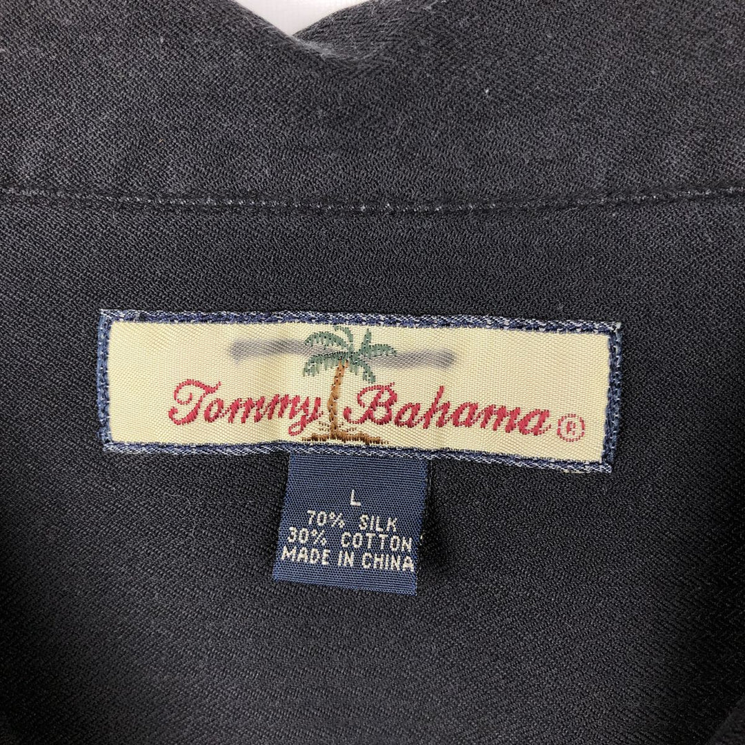 Tommy Bahama short sleeve open collar silk shirt, men's size L cotton black type Vintage Second Hand