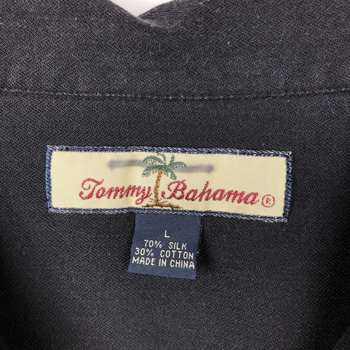 Tommy Bahama short sleeve open collar silk shirt, men's size L cotton black type Vintage Second Hand
