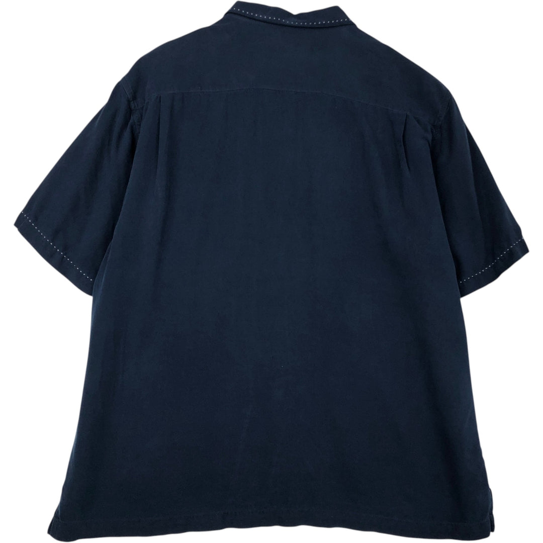 90'S Nat Nast Short-Sleeve Open-Collar Silk Shirt, Men's Size L (Equivalent), Vintage silk navy blue type Vintage Second Hand