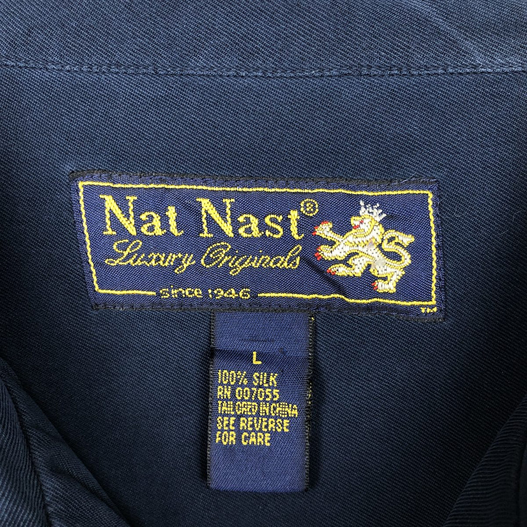 90'S Nat Nast Short-Sleeve Open-Collar Silk Shirt, Men's Size L (Equivalent), Vintage silk navy blue type Vintage Second Hand
