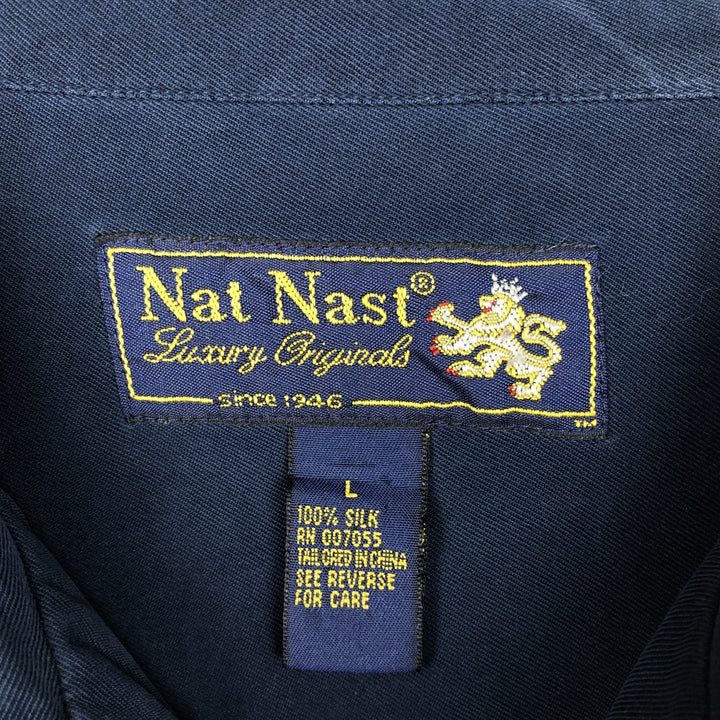 90'S Nat Nast Short-Sleeve Open-Collar Silk Shirt, Men's Size L (Equivalent), Vintage silk navy blue type Vintage Second Hand