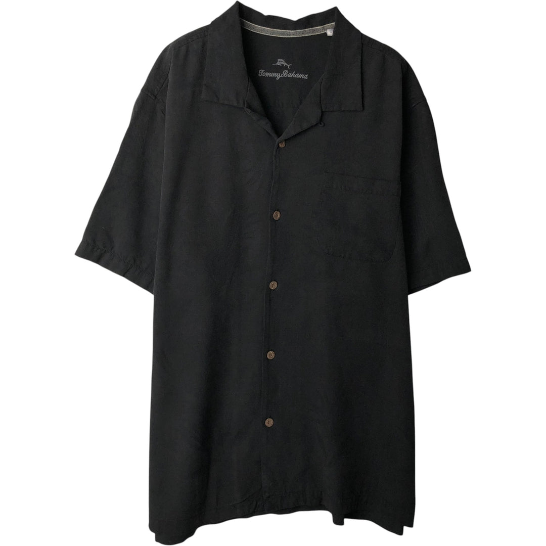 Tommy Bahama short sleeve open collar silk shirt, box shirt, men's XL size silk black type Vintage Second Hand