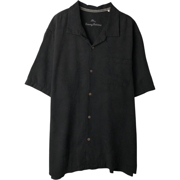 Tommy Bahama short sleeve open collar silk shirt, box shirt, men's XL size silk black type Vintage Second Hand