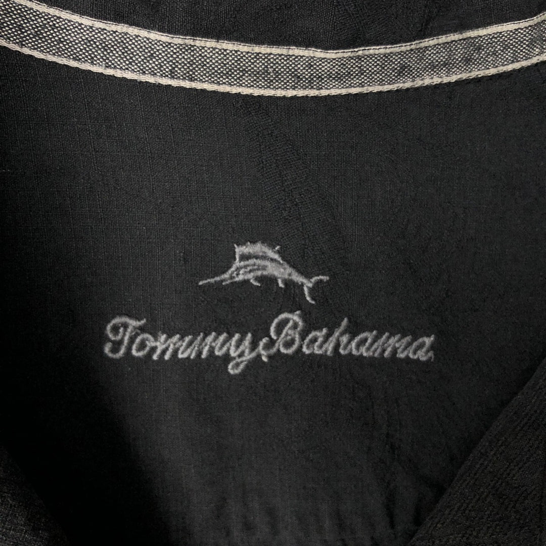 Tommy Bahama short sleeve open collar silk shirt, box shirt, men's XL size silk black type Vintage Second Hand
