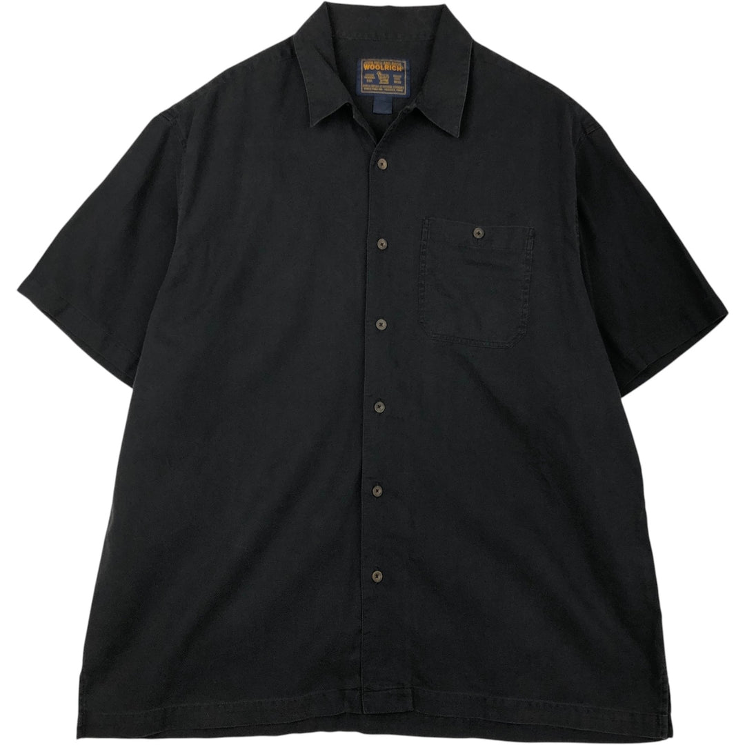 1990'S Woolrich Short-Sleeve Open-Collar Silk Shirt, Men's Size XL (Equivalent), Vintage cotton black type Vintage Second Hand
