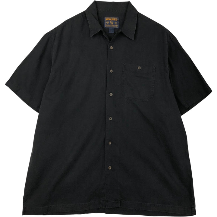 1990'S Woolrich Short-Sleeve Open-Collar Silk Shirt, Men's Size XL (Equivalent), Vintage cotton black type Vintage Second Hand
