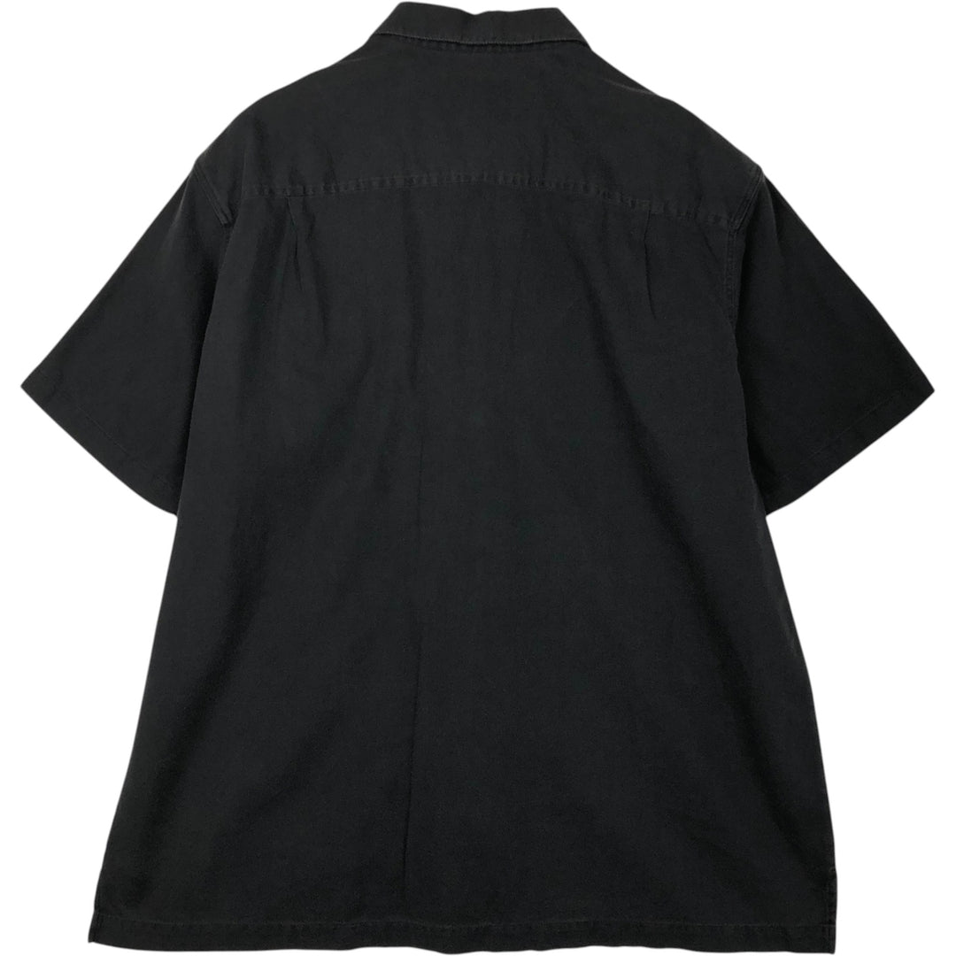 1990'S Woolrich Short-Sleeve Open-Collar Silk Shirt, Men's Size XL (Equivalent), Vintage cotton black type Vintage Second Hand
