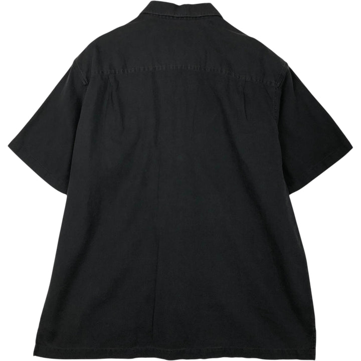 1990'S Woolrich Short-Sleeve Open-Collar Silk Shirt, Men's Size XL (Equivalent), Vintage cotton black type Vintage Second Hand