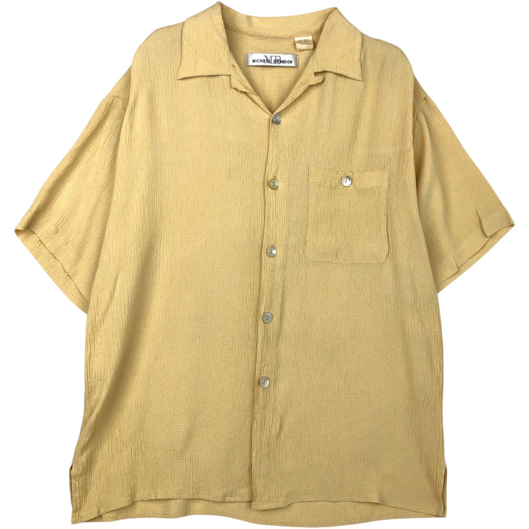 MICHAEL BRANDON Short-Sleeve Open-Collar Rayon Shirt, Made in USA, Men's Size M (approx.) Rayon yellow type Vintage Second Hand
