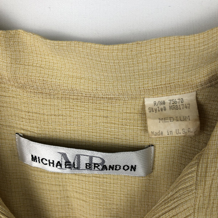 MICHAEL BRANDON Short-Sleeve Open-Collar Rayon Shirt, Made in USA, Men's Size M (approx.) Rayon yellow type Vintage Second Hand