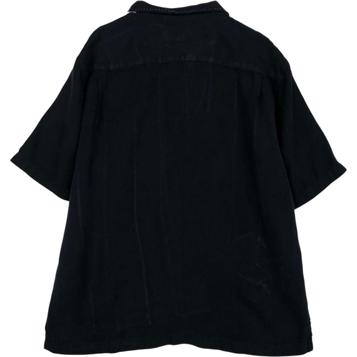 90'S Nat Nast Open Collar Short Sleeve Two-Tone Shirt, Men's Size L, Boxy Shirt, Vintage silk black type Vintage Second Hand