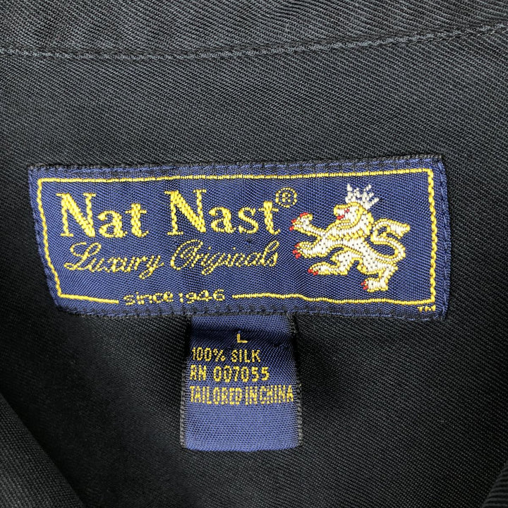 90'S Nat Nast Open Collar Short Sleeve Two-Tone Shirt, Men's Size L, Boxy Shirt, Vintage silk black type Vintage Second Hand