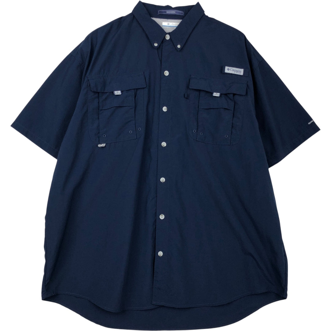 Columbia PFG OMNI-SHADE Omni-Shade Button-Down Short Sleeve Fishing Shirt Men's XL Nylon navy blue type Vintage Second Hand