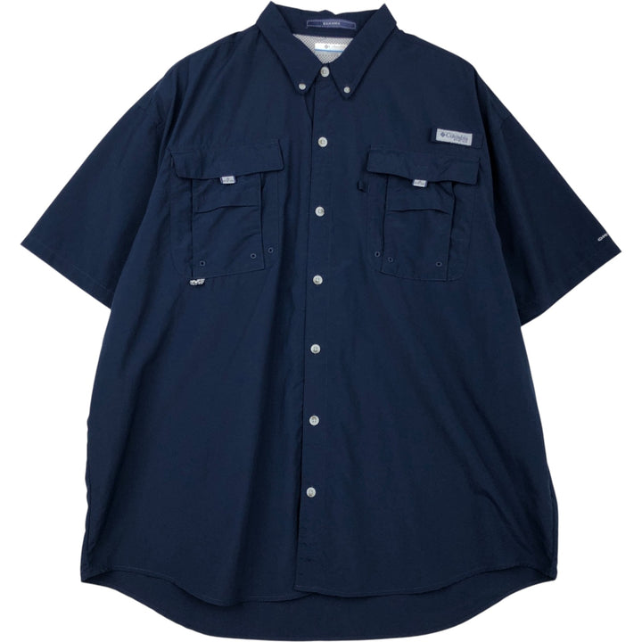 Columbia PFG OMNI-SHADE Omni-Shade Button-Down Short Sleeve Fishing Shirt Men's XL Nylon navy blue type Vintage Second Hand