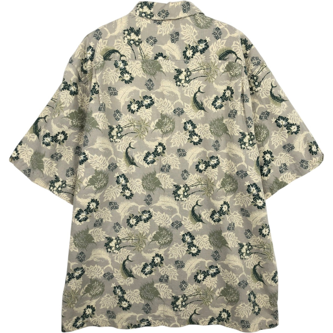 2000'S Columbia all-over floral print short-sleeved linen x cotton shirt, men's size L equivalent, boxy shirt. cotton Beige type Vintage Second Hand