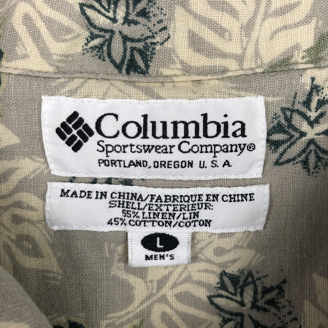 2000'S Columbia all-over floral print short-sleeved linen x cotton shirt, men's size L equivalent, boxy shirt. cotton Beige type Vintage Second Hand