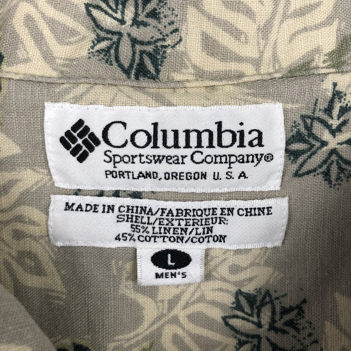 2000'S Columbia all-over floral print short-sleeved linen x cotton shirt, men's size L equivalent, boxy shirt. cotton Beige type Vintage Second Hand