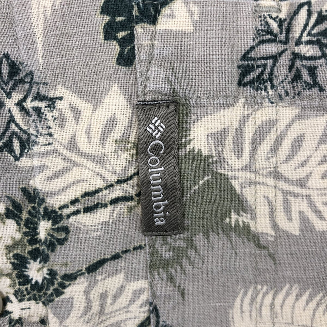 2000'S Columbia all-over floral print short-sleeved linen x cotton shirt, men's size L equivalent, boxy shirt. cotton Beige type Vintage Second Hand