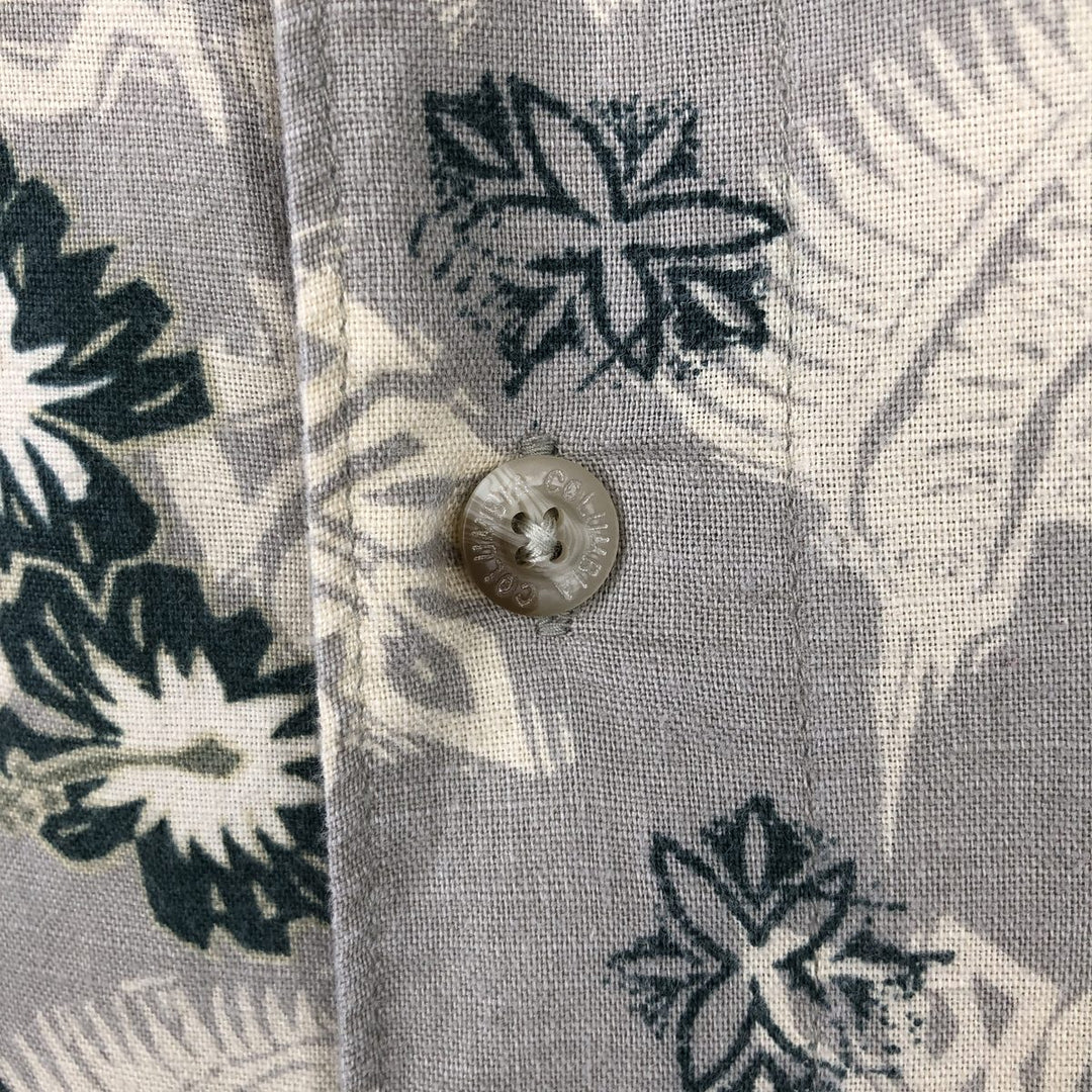 2000'S Columbia all-over floral print short-sleeved linen x cotton shirt, men's size L equivalent, boxy shirt. cotton Beige type Vintage Second Hand