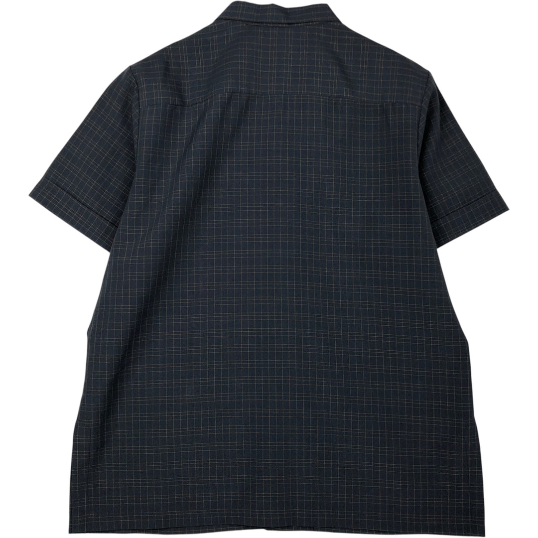 Lee Lewis Check Pattern Short-Sleeve Open Collar Polyester Shirt, Boxy Fit, Made in USA, Men's Size L (approx.) polyester navy blue type Vintage Second Hand