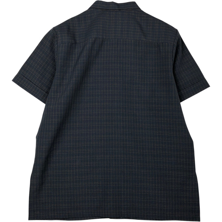 Lee Lewis Check Pattern Short-Sleeve Open Collar Polyester Shirt, Boxy Fit, Made in USA, Men's Size L (approx.) polyester navy blue type Vintage Second Hand