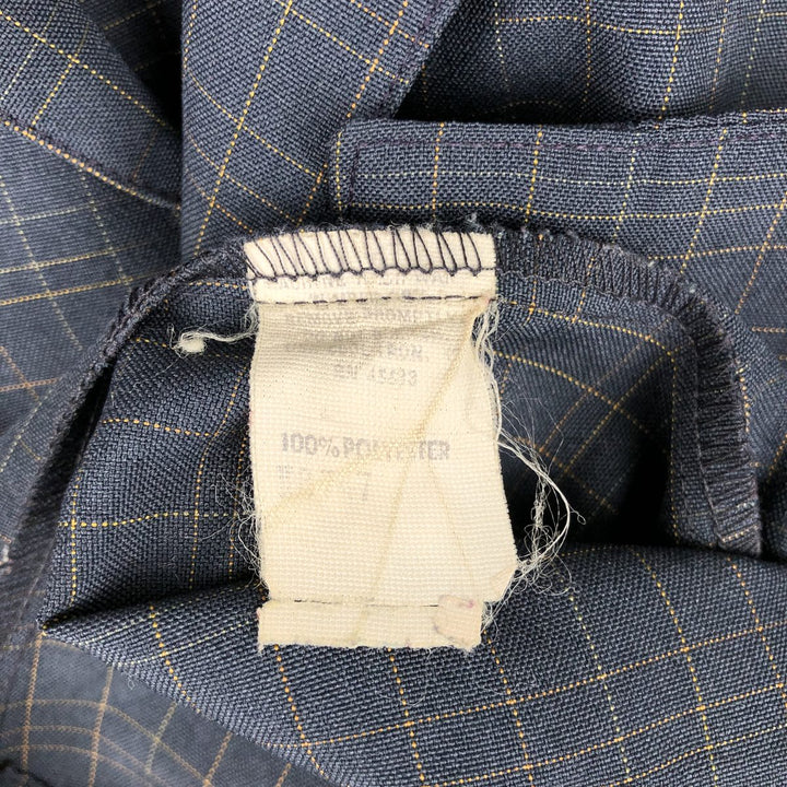 Lee Lewis Check Pattern Short-Sleeve Open Collar Polyester Shirt, Boxy Fit, Made in USA, Men's Size L (approx.) polyester navy blue type Vintage Second Hand